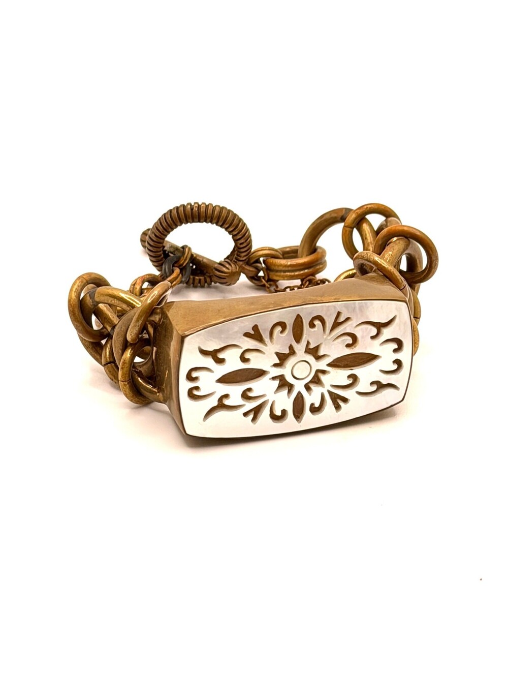 Vintage 90s Stephen Dweck Gold Mother of Pearl Link Bracelet